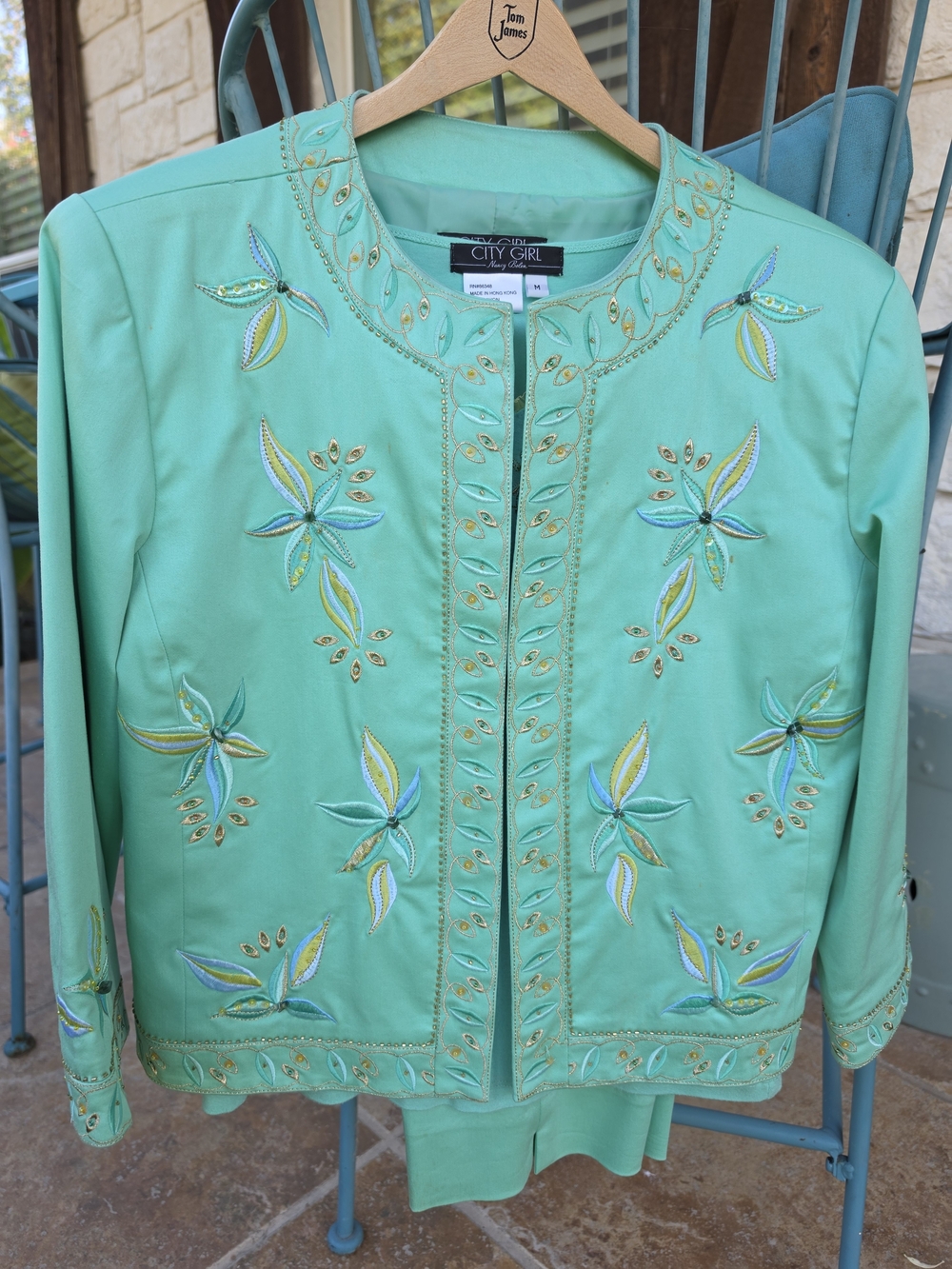 City Girl Embroidered Mint Green Blazer